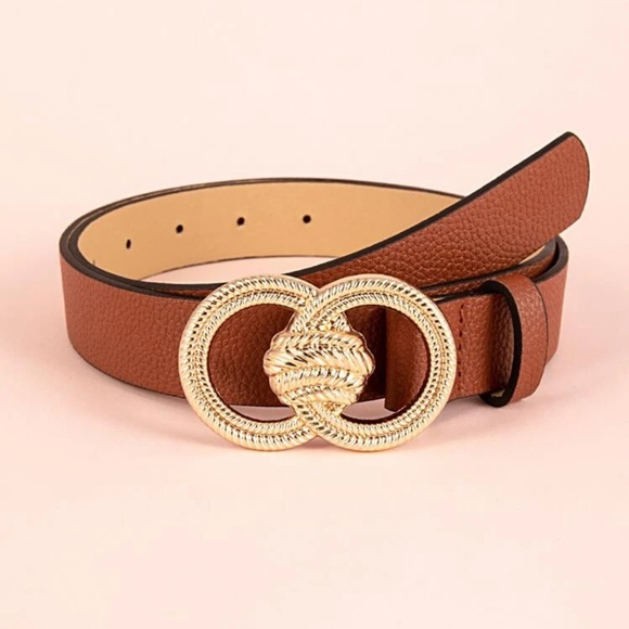 Vegan leather gold circle rope braided charm belt white - Picture 2 of 7